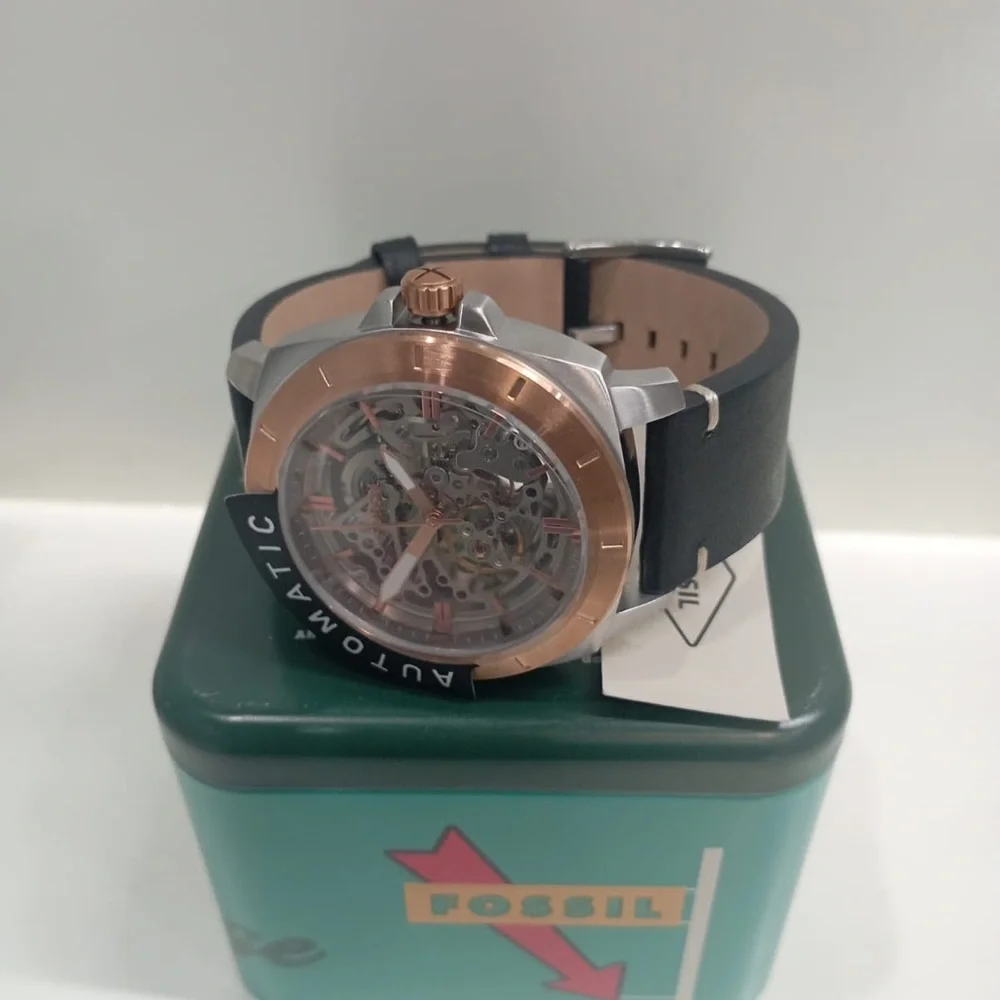 NWT BQ2428 FOSSIL Privateer Sport Mechanical Black Leather Automatic Watch